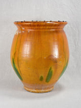 Very large confit pot / cache pot with orange and green glaze 15"