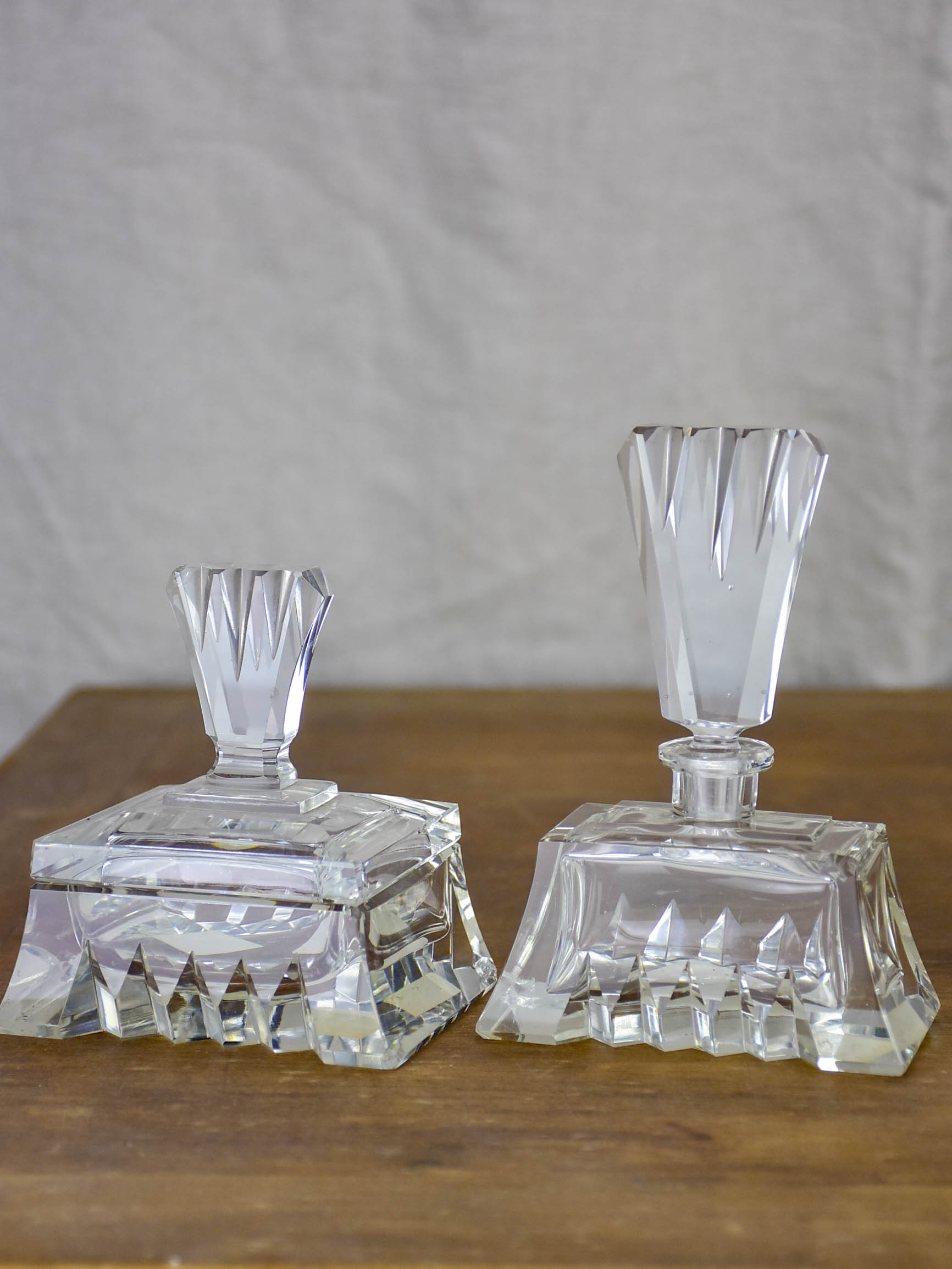Antique French crystal perfume flask and vanity container