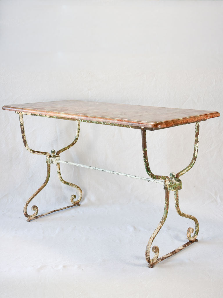 19th century faux marble rectangular table with wrought iron base