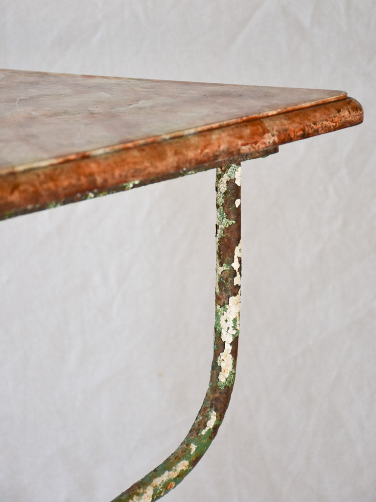 19th century faux marble rectangular table with wrought iron base