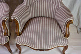 Pair of antique French bergere Napoleon III armchairs with striped brown fabric