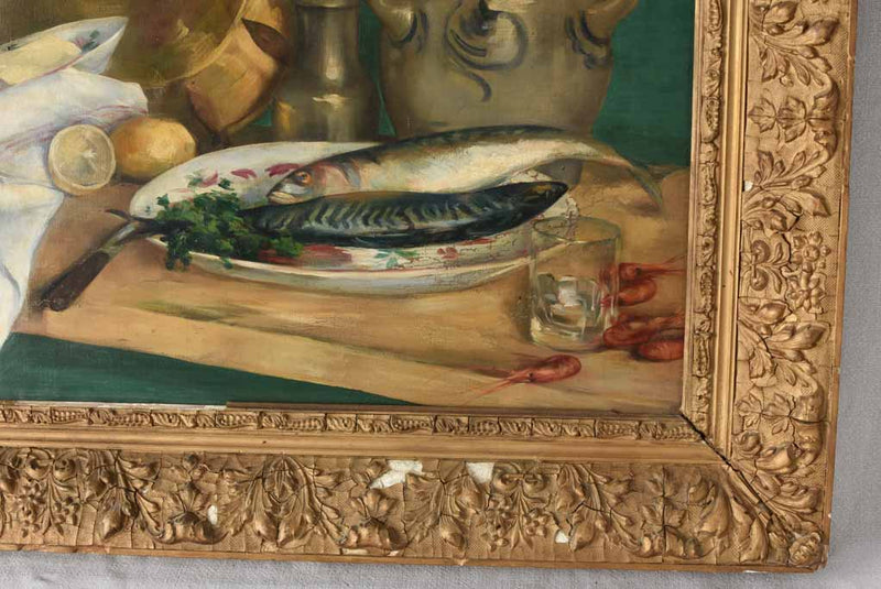 Antique still life with seafood oil on canvas 28¼" x 33¾"
