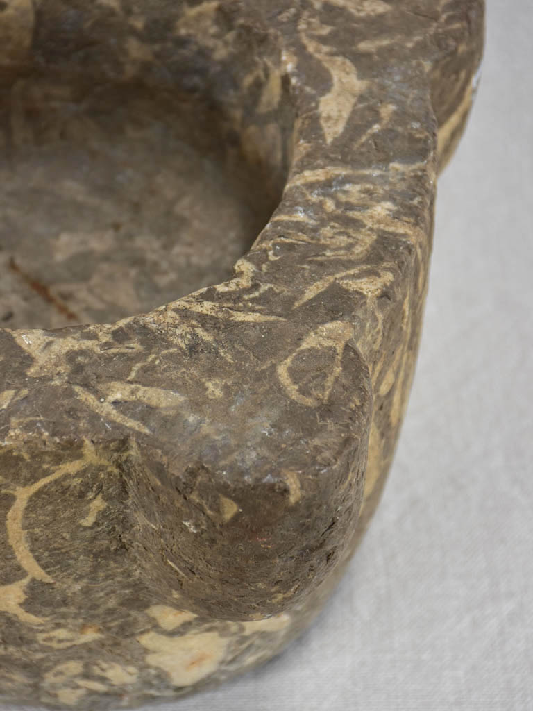 18th Century French marble mortar - brown and cream 11"