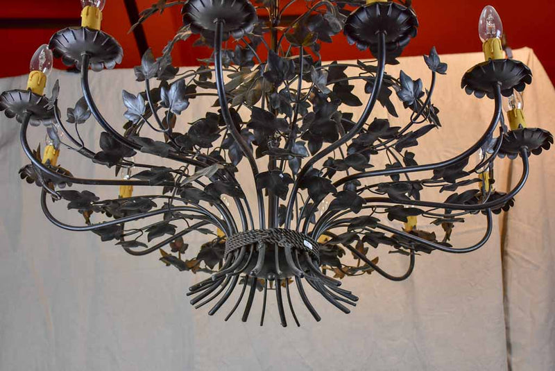 Very large 12-light chandelier - black ivy
