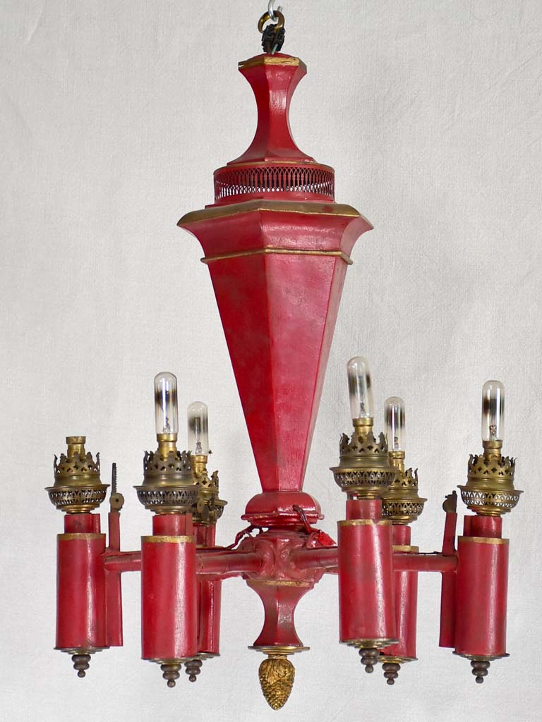 1940s red tole chandelier 17¼" x 25¼"
