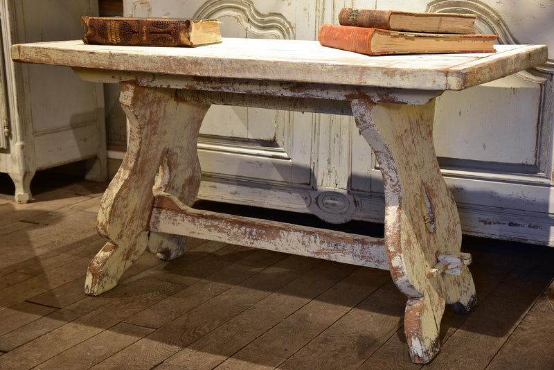 Chunky and rustic Swiss table with white patina