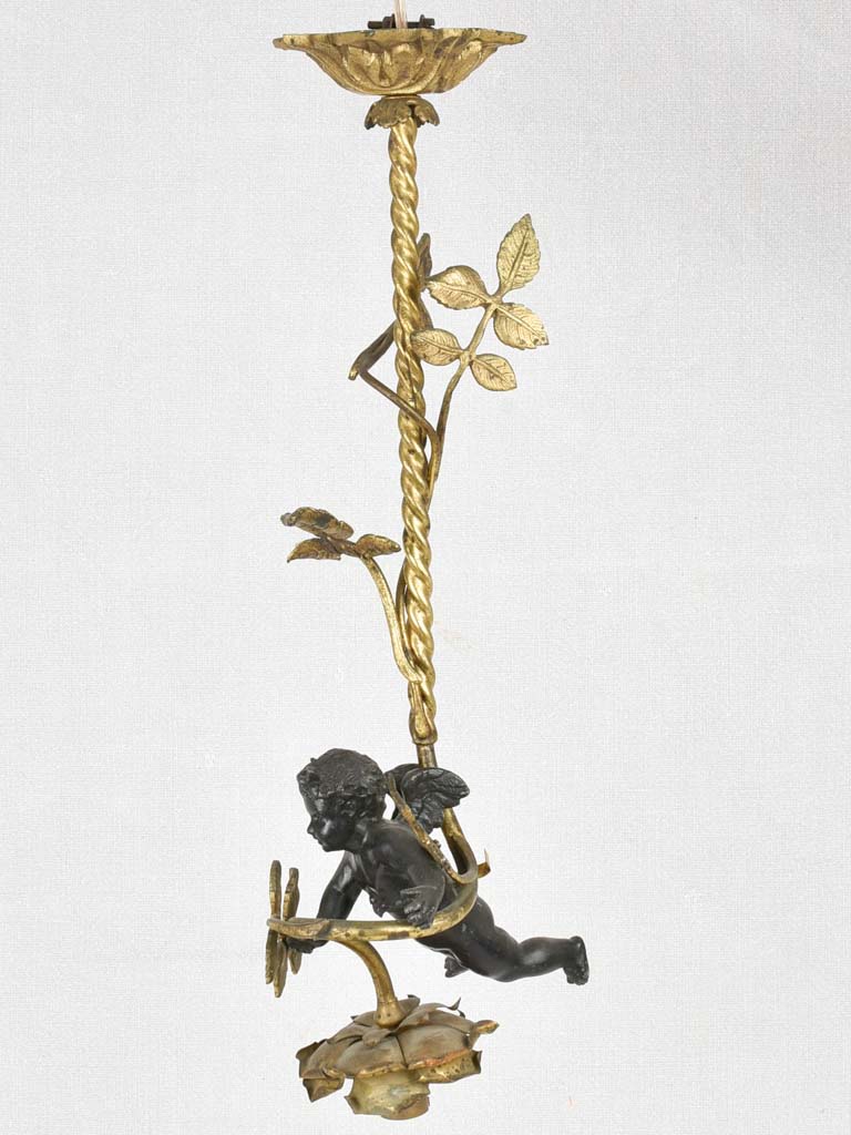 Late 19th century ceiling light with cherub and rose 20¾"