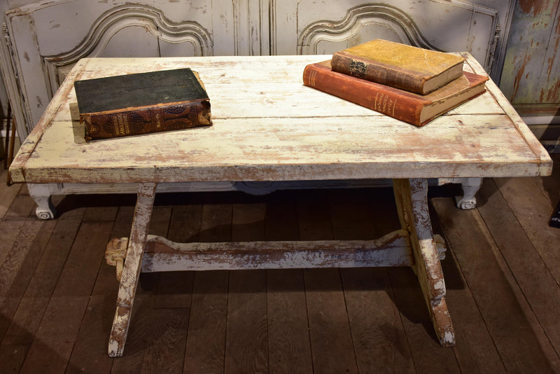 Chunky and rustic Swiss table with white patina
