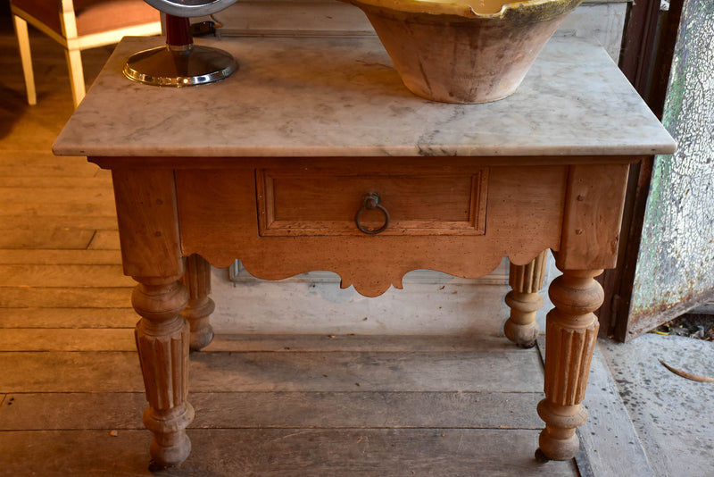Antique French butcher's table with marble top