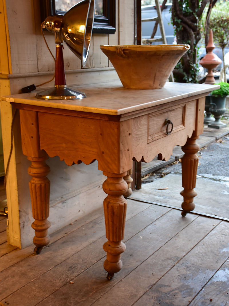 Antique French butcher's table with marble top