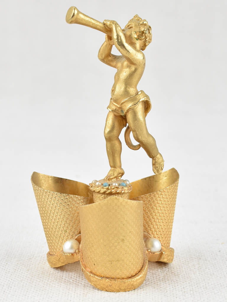 Adorable Gilded Metal Matchstick Holder