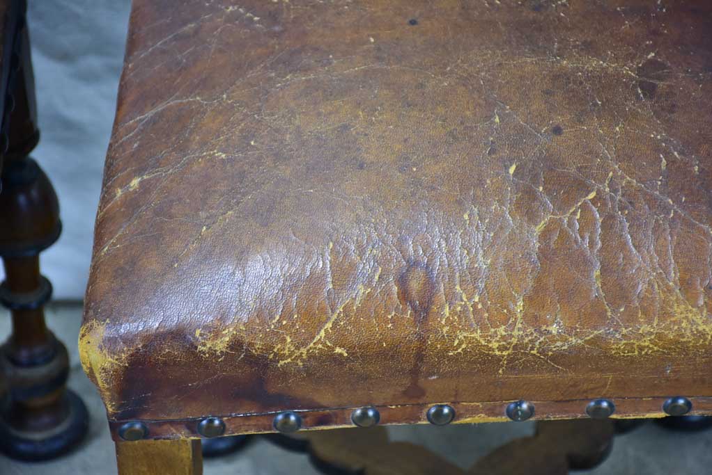 Pair of 17th Century Swiss walnut and leather chairs