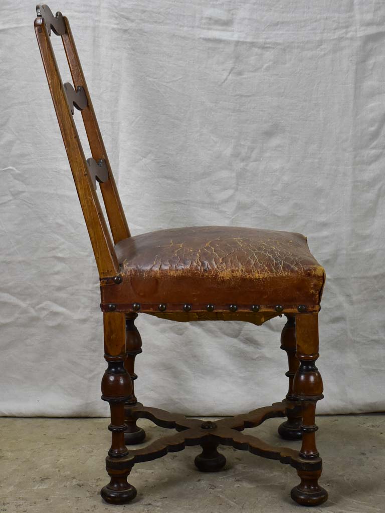 Pair of 17th Century Swiss walnut and leather chairs