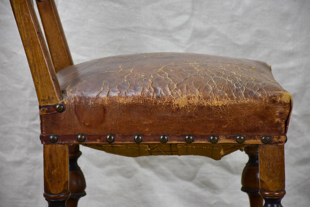 Pair of 17th Century Swiss walnut and leather chairs