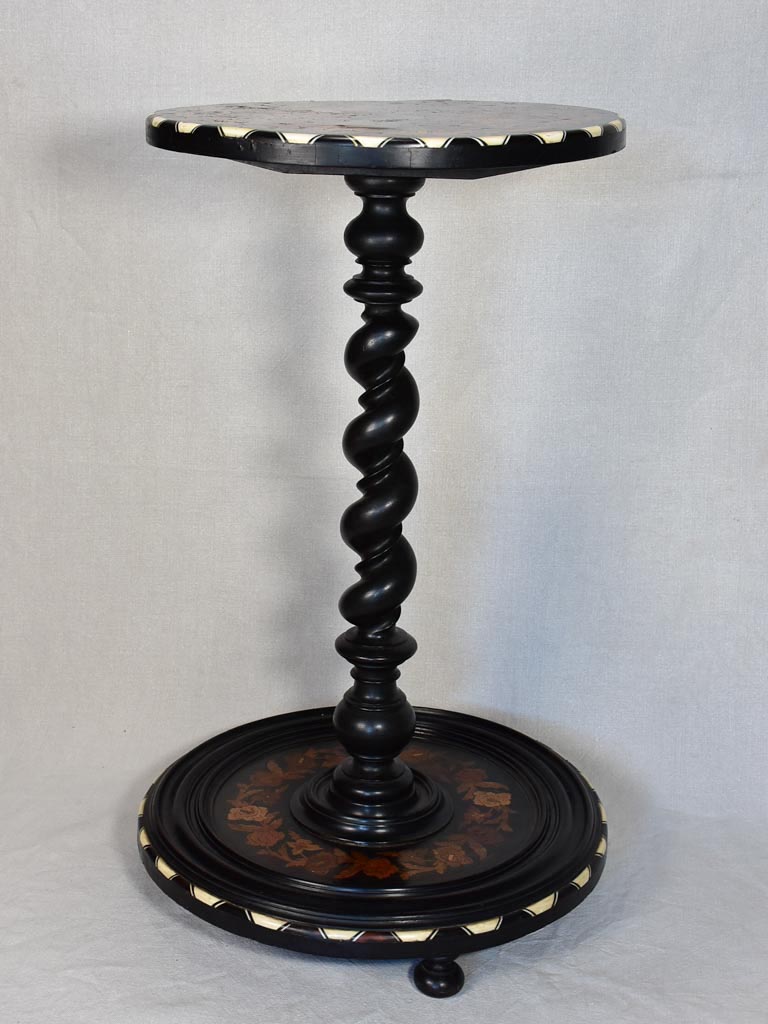 Superb 'ecole Tolosane' pedestal / side table - ebony and marquetry 31"