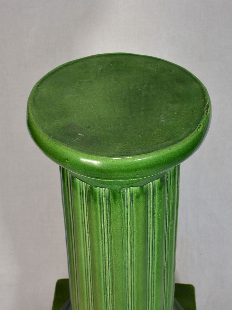 Mid-century column pedestal with green glaze 30"
