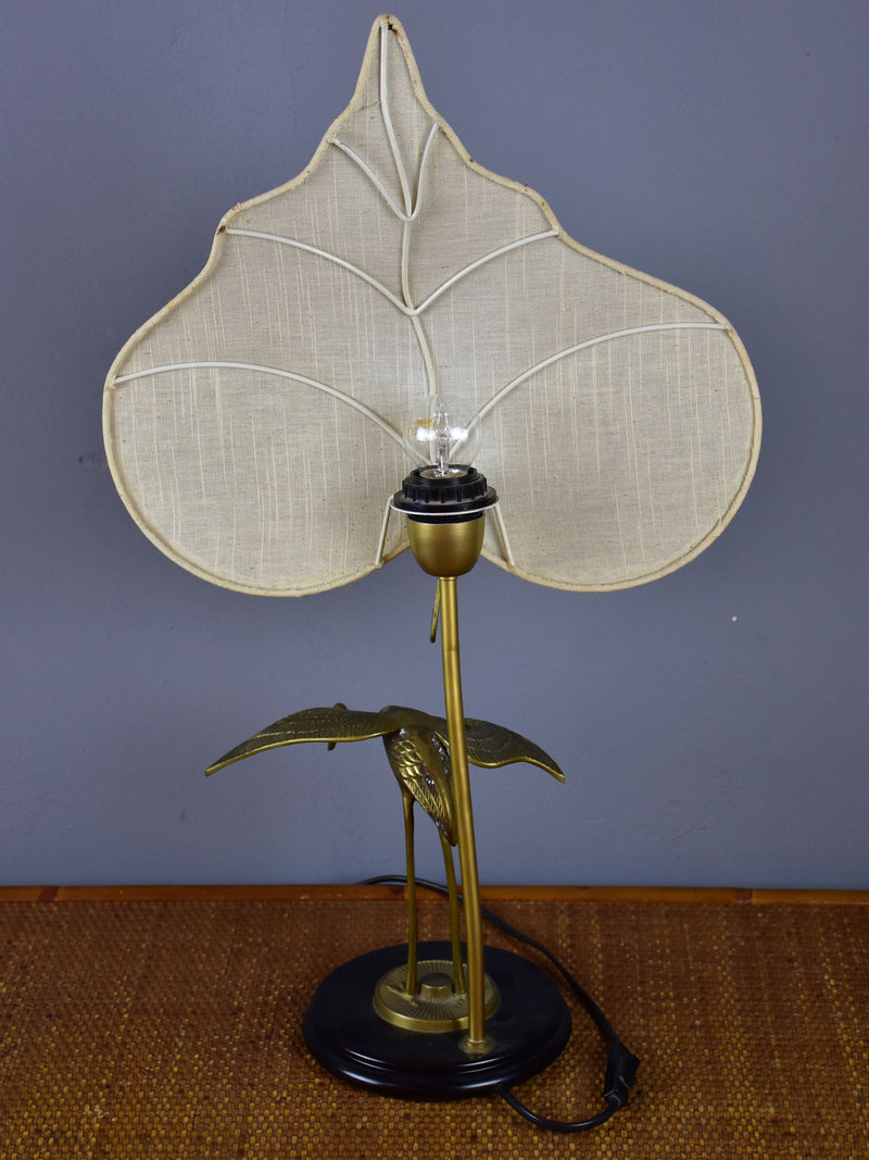 Fabric-Shade Leaf-Motif Table Lamp