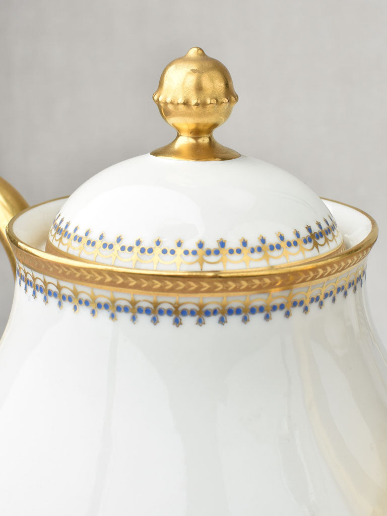 Exquisite ultra fine Dumas Fils Limoges porcelain tea service - blue and gold