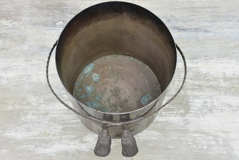Antique silver plate ice bucket with tie