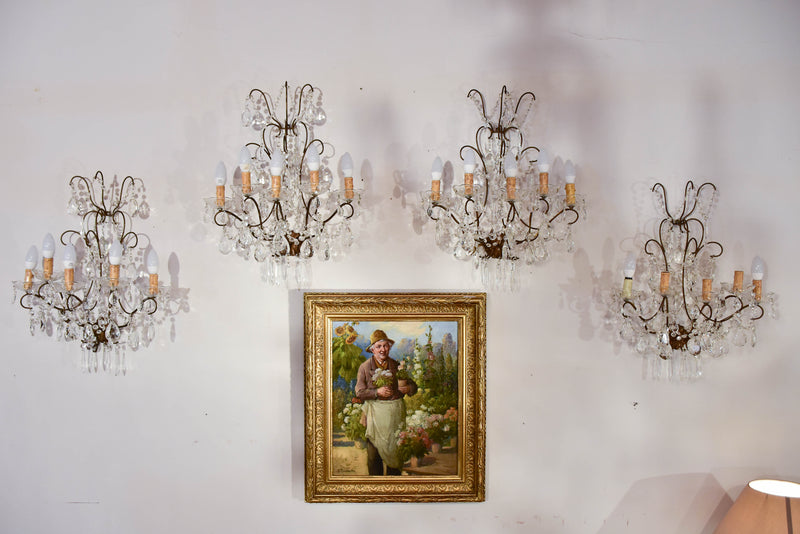 Set of four antique crystal wall sconces