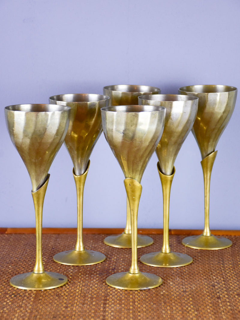 Six vintage wine glasses