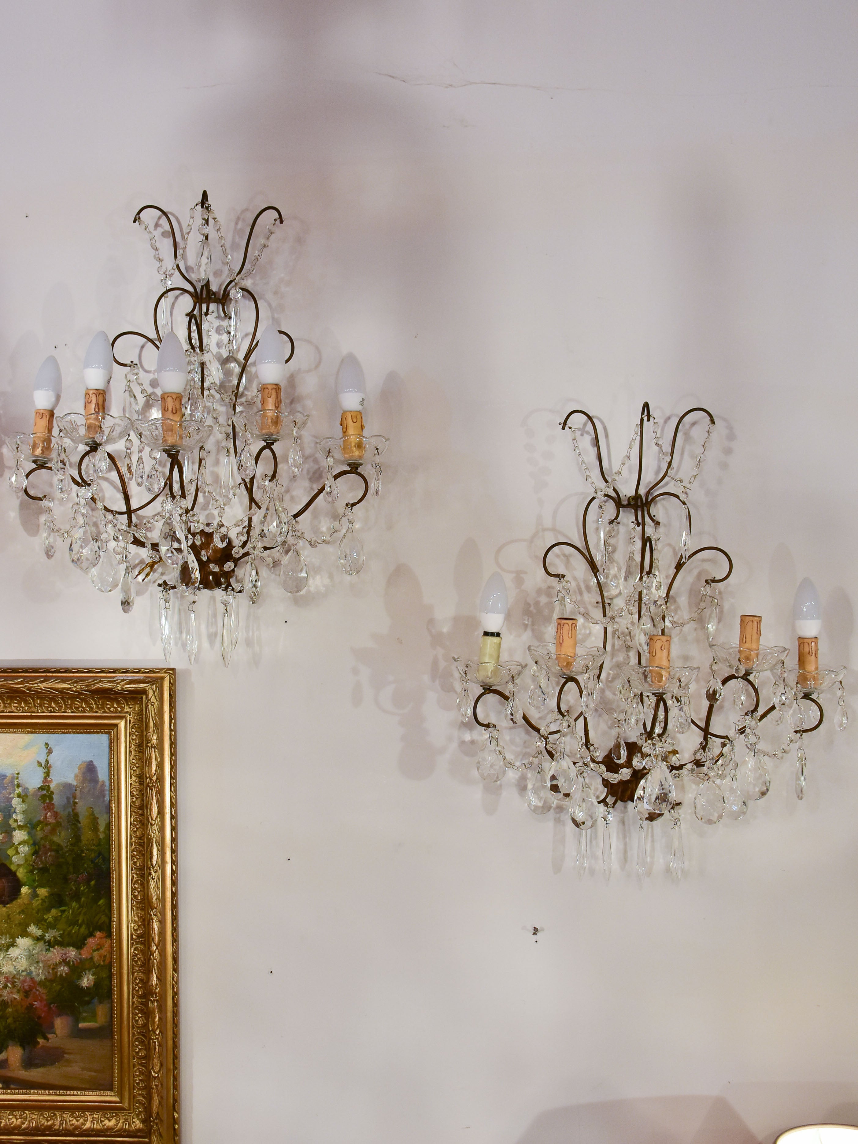Set of four antique crystal wall sconces