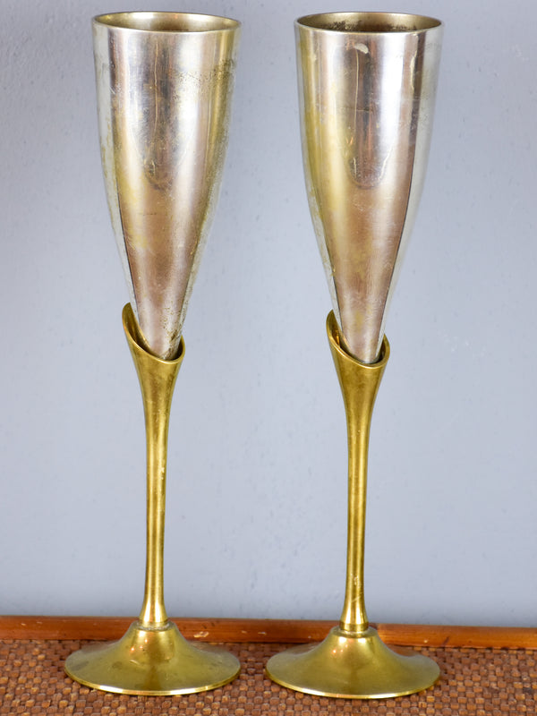 Antique asymmetric neck champagne flutes set