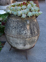Vintage Spanish garden planter with iron stand