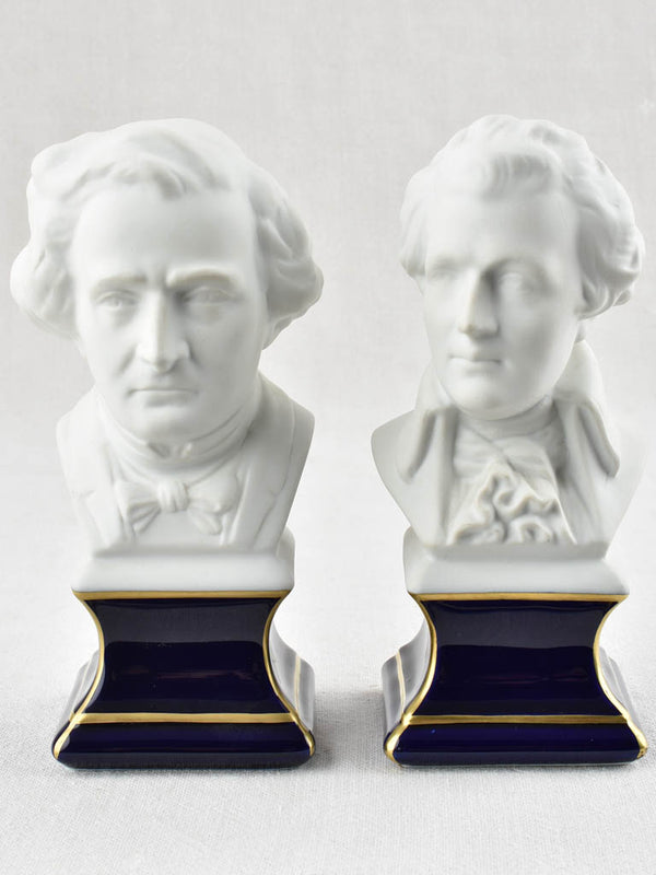 Pair small Limoges busts with blue bases - Mozart & Berlioz - 8¼"