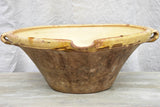Large antique French tian bowl with yellow glaze, two handles and beak - 20¾ diameter"