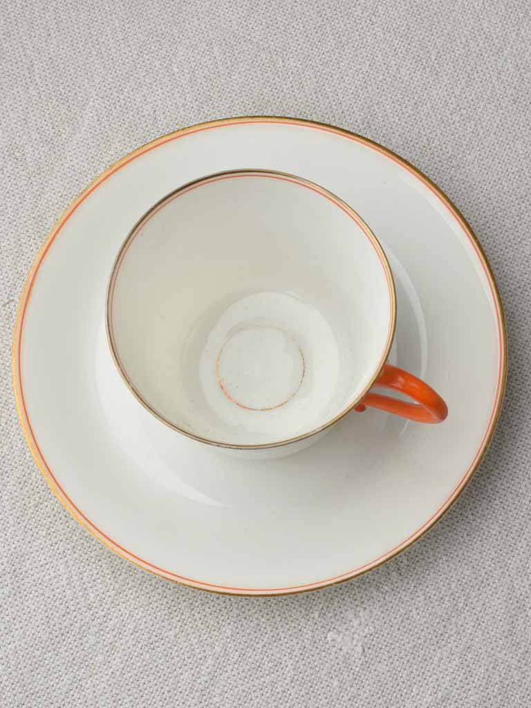 Exquisite fine porcelain tea service w/ coral orange handles - JPL - Jean Pouyat, Limoges