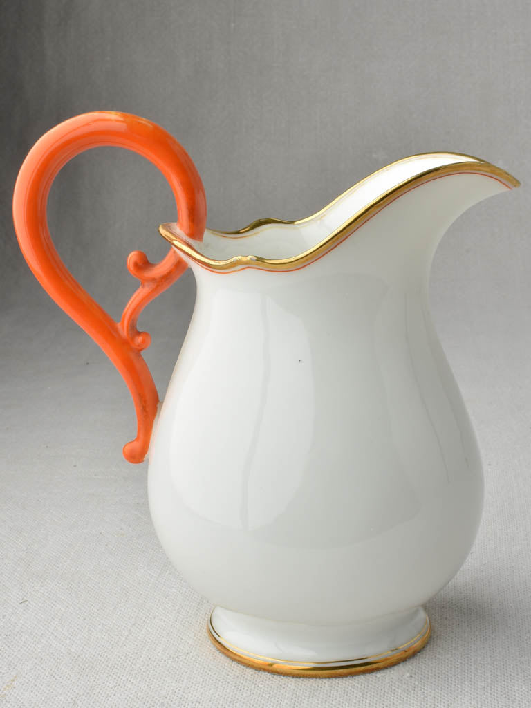 Exquisite fine porcelain tea service w/ coral orange handles - JPL - Jean Pouyat, Limoges