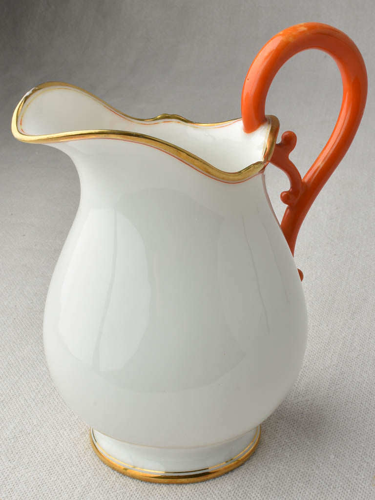 Exquisite fine porcelain tea service w/ coral orange handles - JPL - Jean Pouyat, Limoges