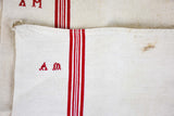 Four vintage French tea towels with AM monogram
