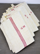 Six French tea towels with GH monogram