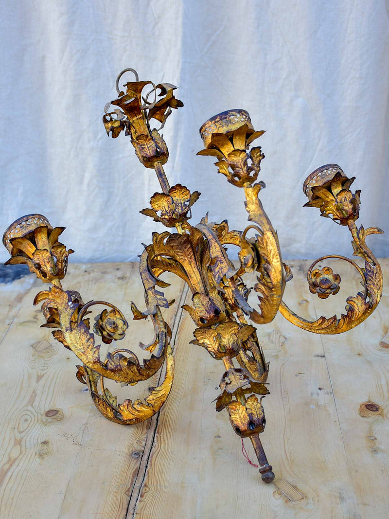Mid-century Spanish chandelier - gold tole