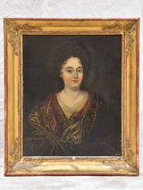 Antique French portrait of a lady in pretty gilded frame - oil