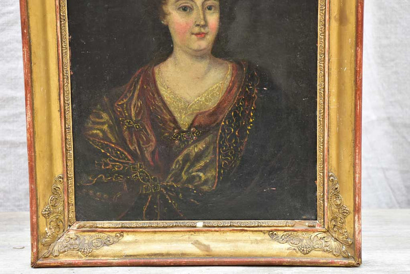 Antique French portrait of a lady in pretty gilded frame - oil