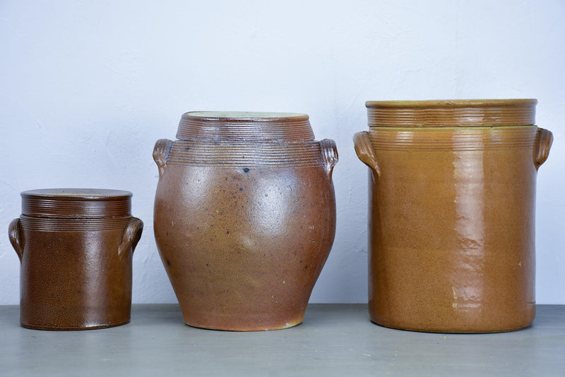 Three antique French earthenware preserving pots Chez Pluie