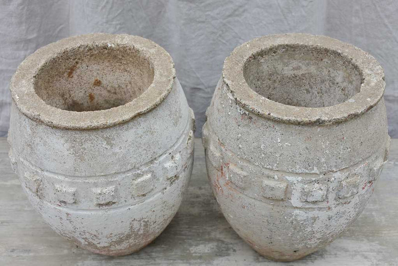 RESERVED AM Pair of mid-century concrete garden planters - 13¾" high