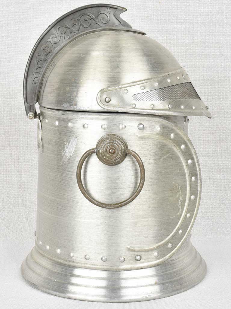 Antique armor-inspired metallic ice bucket