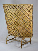 Mid-century curved rattan bar with lattice pattern