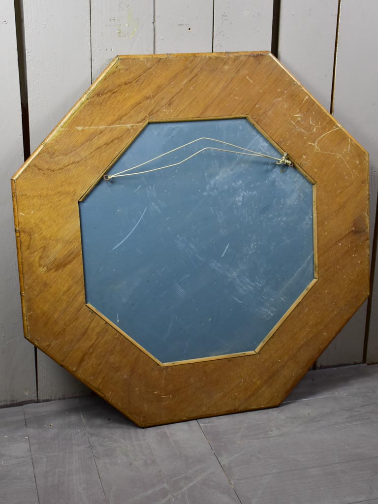 Mid century octagonal mirror with bamboo frame 35¾"