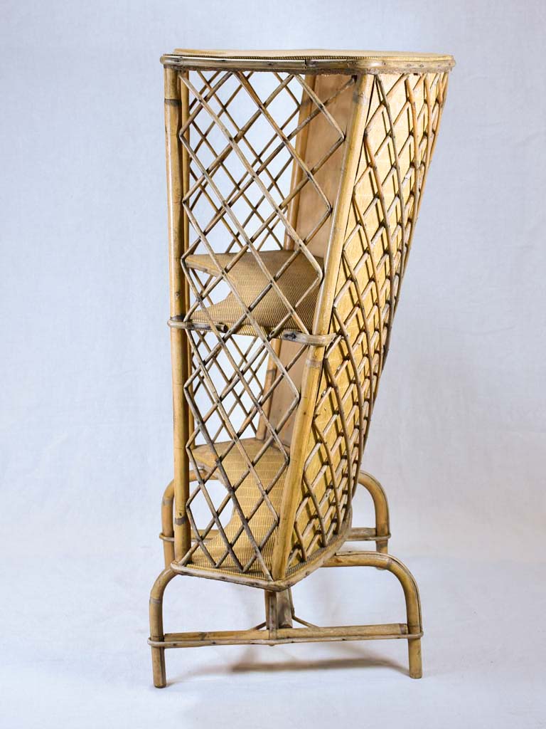 Mid-century curved rattan bar with lattice pattern