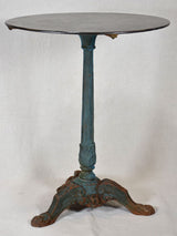 Antique French bistro table with cast iron base timeworn blue / green patina - 1900's