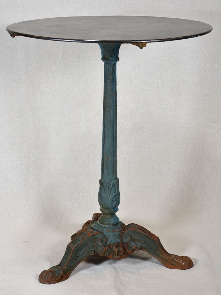 Antique French bistro table with cast iron base timeworn blue / green patina - 1900's