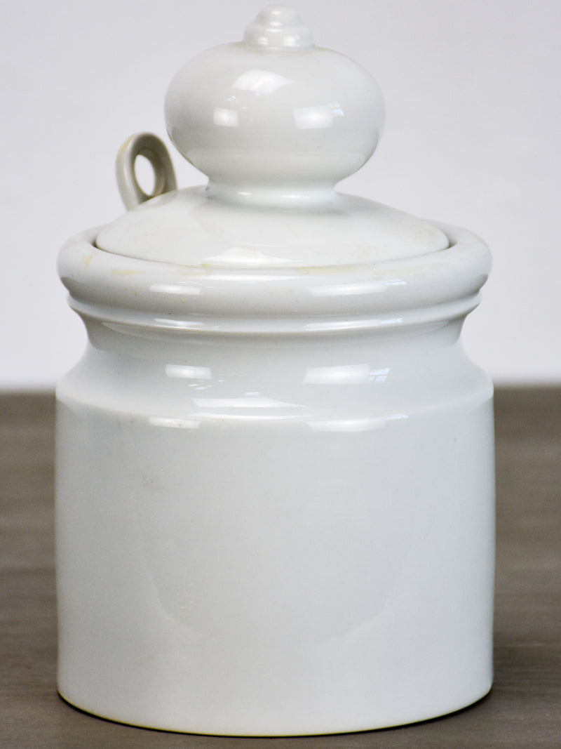 Vintage French porcelain mustard pot with lid and spoon