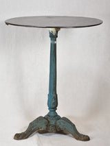 Antique French bistro table with cast iron base and blue / green patina - 1900's