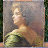 19th century French portrait of a lady in olive green dress