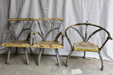 Three antique French faux bois garden armchairs